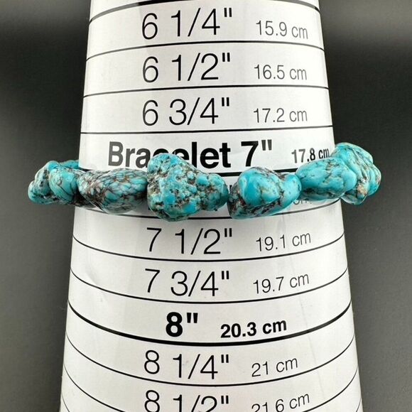 Big Chunky Turquoise Nugget Stone Bead Sterling Silver Bracelet Size 7 - 7 1/4 - Picture 5 of 5